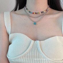 Shangjie OEM joyas bohemia summer necklace jewelry colorful fashion women necklace flower beaded layered necklace